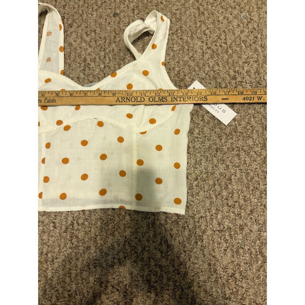 KIRIOUS | NEW Linen Blend Orange Polka Dot Cropped Tank/Skirt Pleated Set - Picture 7 of 12
